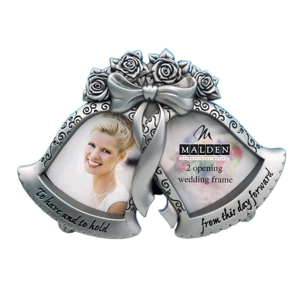 Malden Silver Tone Metal Wedding Bells 2-Opening Picture Frame "From This Day...